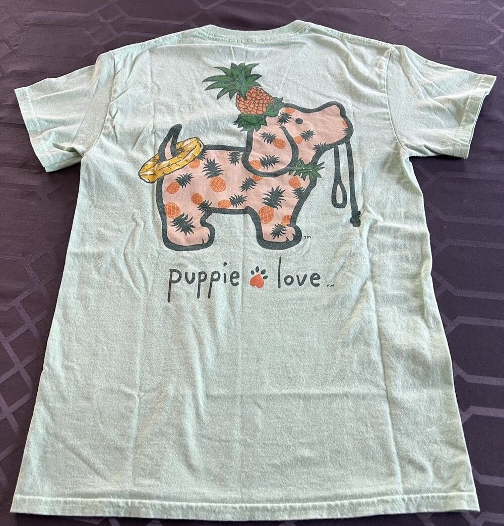 Puppie Love Pineapple Pup Tee Women’s Small Short Sleeve Light Green Summer